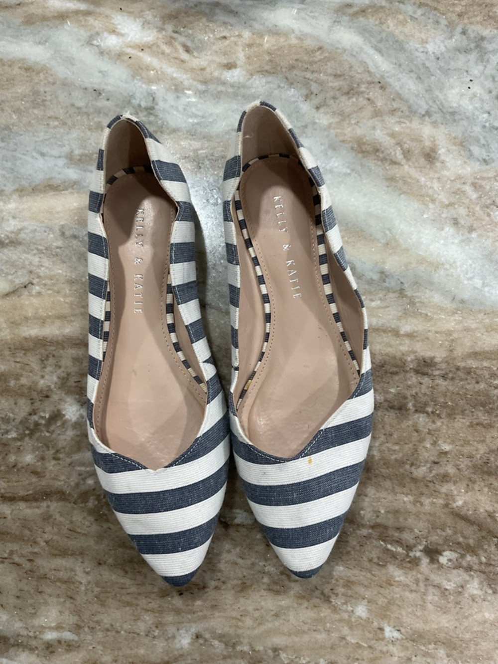 Kelly & Katie Navy and White Striped Pointed Flats